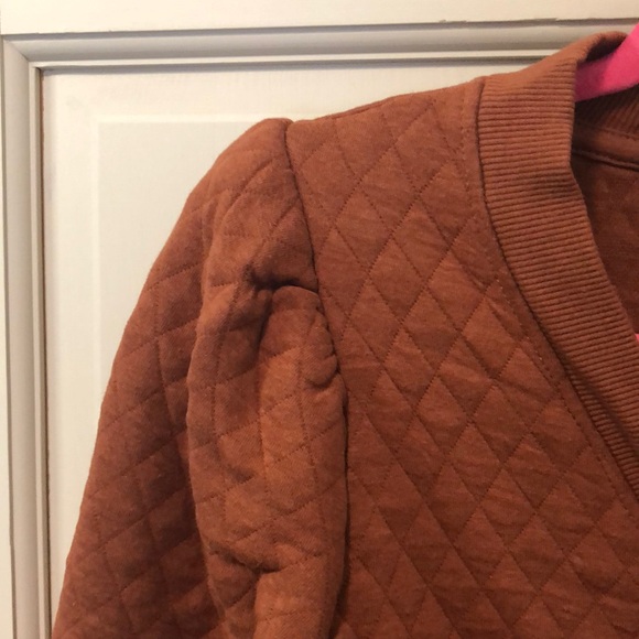 NWOT - Time and Tru - Brown Quilted Button-Up Sweater with Puffed Sleeves - Picture 3 of 5